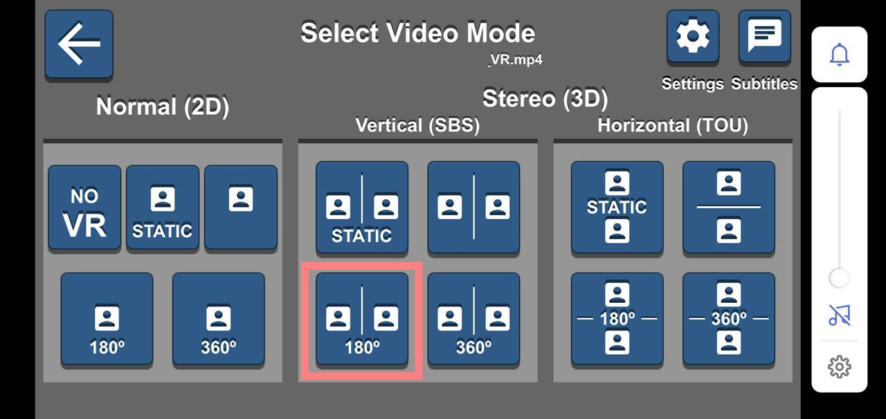 VaR's VR Video Player設定1